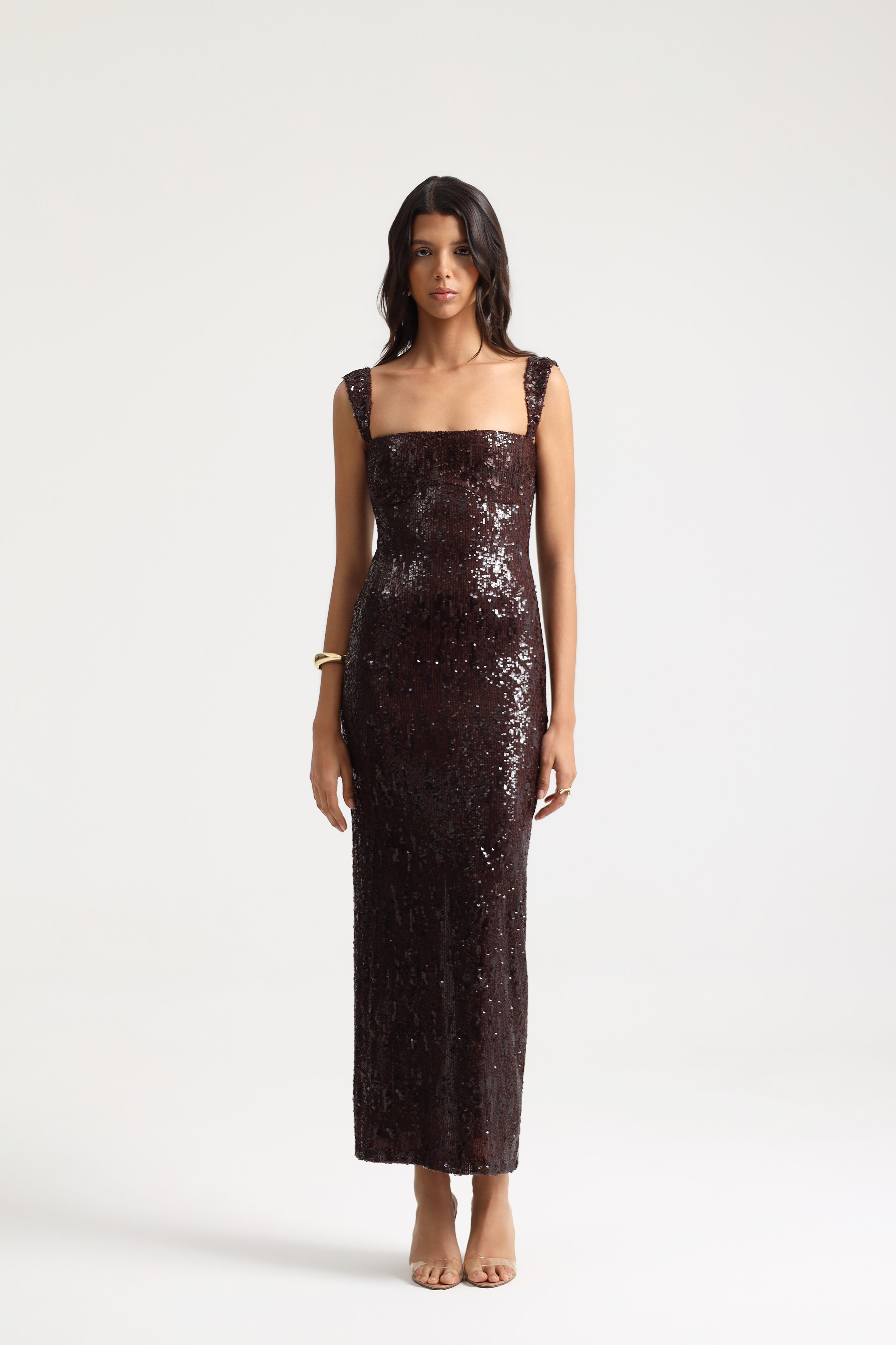 Celina Sequined Brown Dress