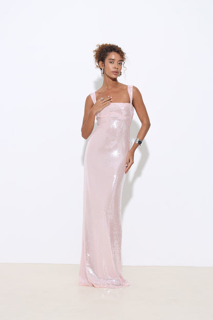 Celina Pink Sequined Maxi Dress