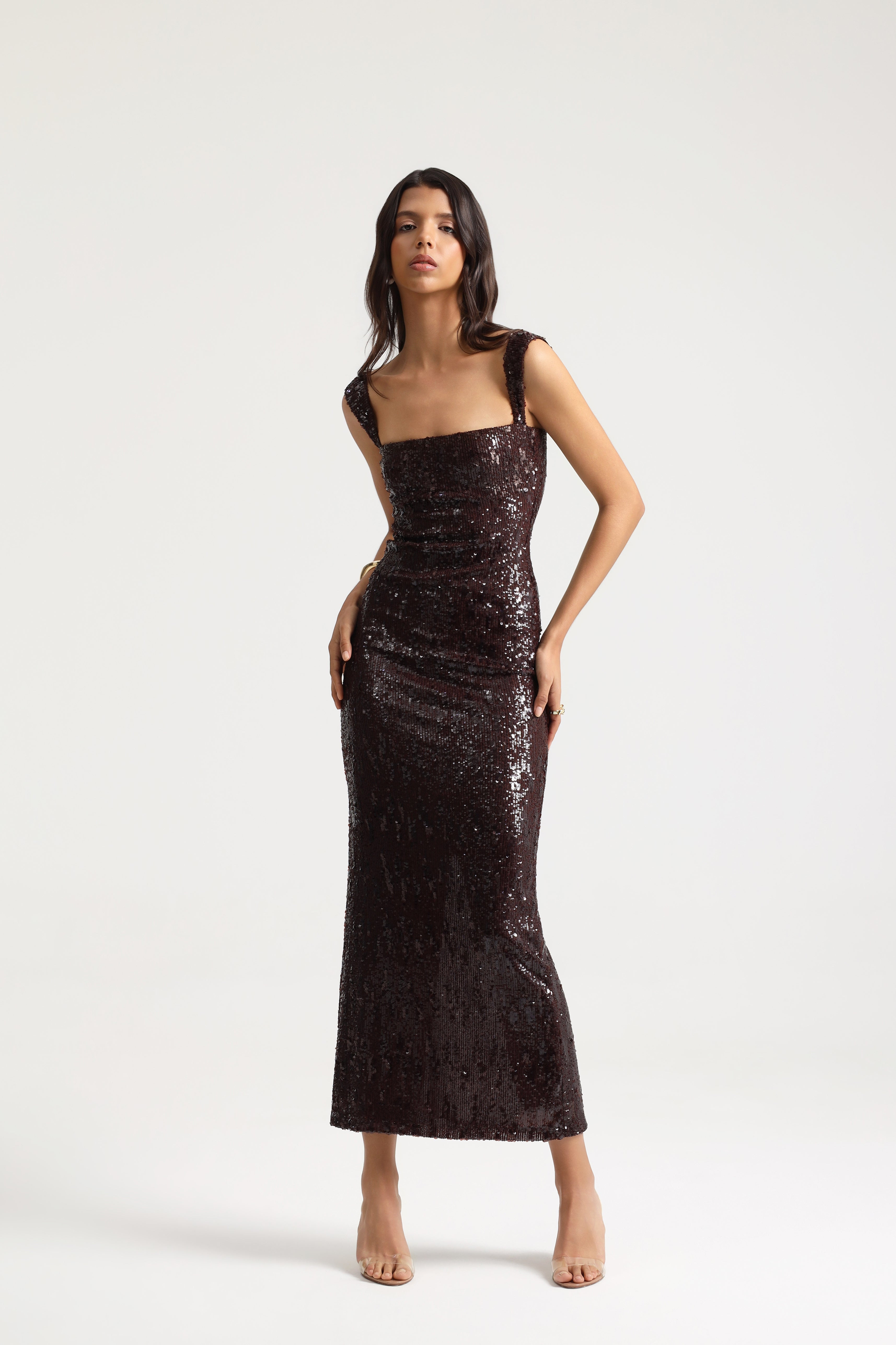 Celina Sequined Brown Dress