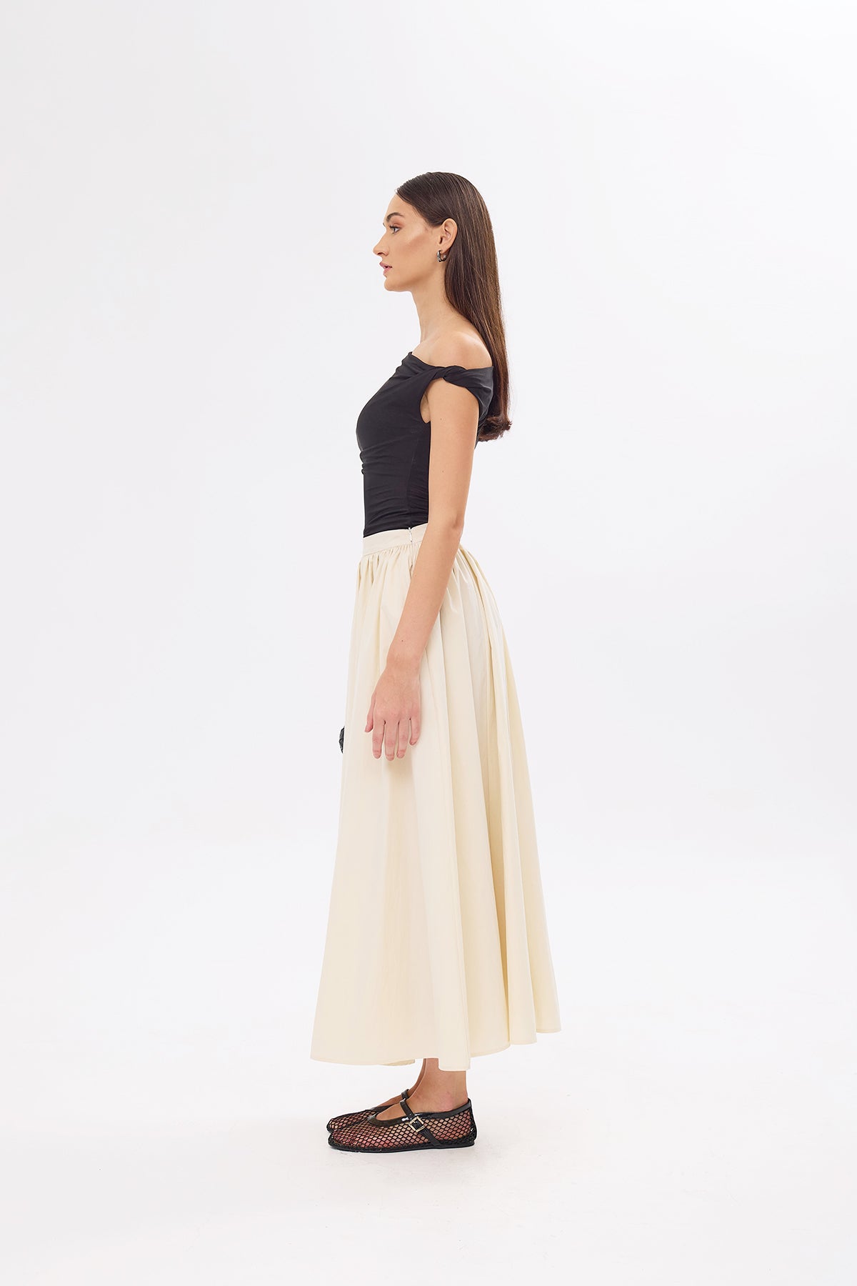 Charlotte Beige Flared Skirt