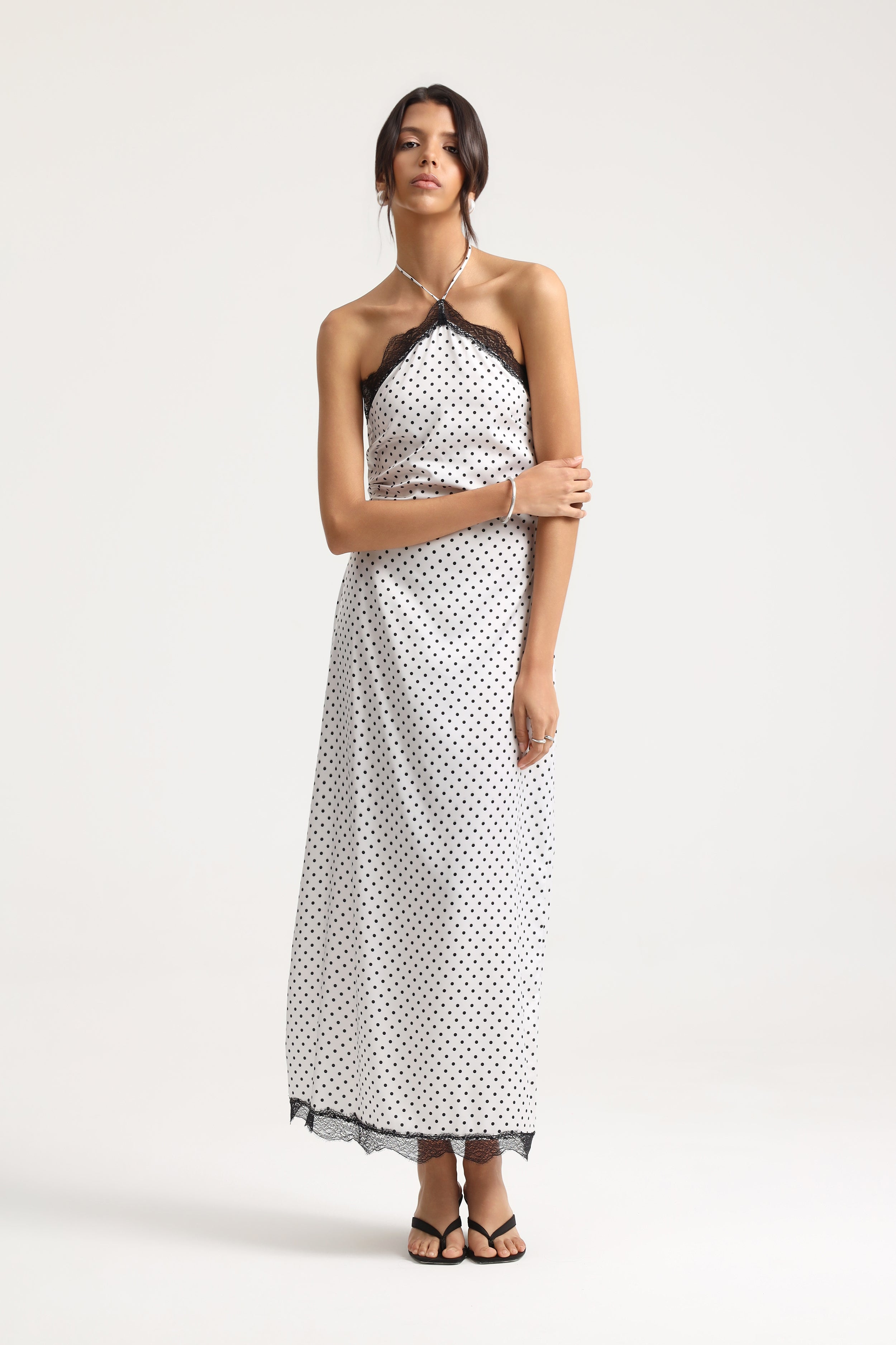 Colette Lace Trim Polka Dot Dress