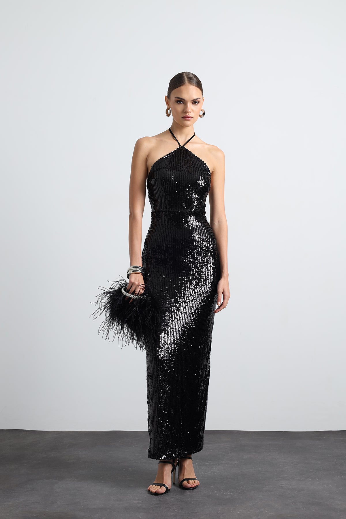 Fayelle Sequined Black Maxi Dress