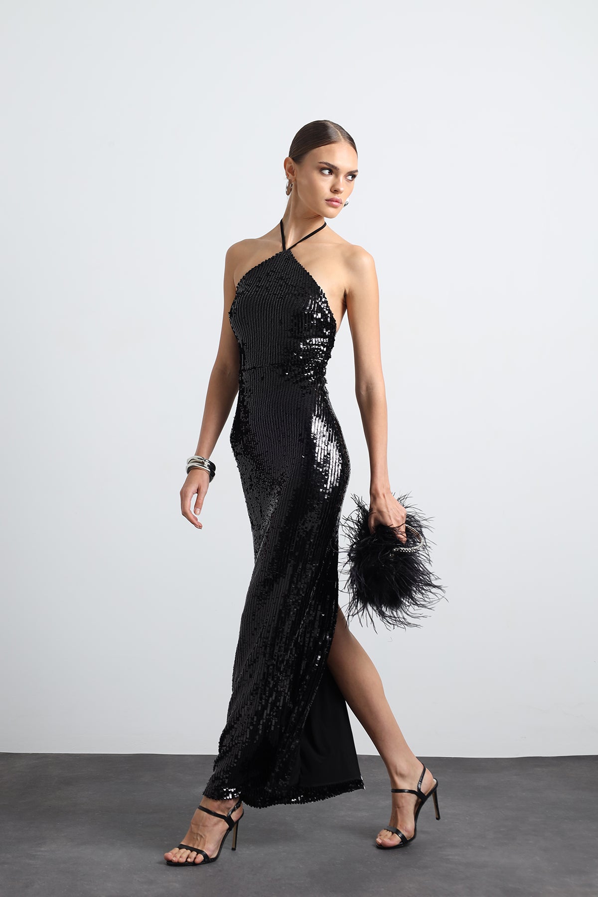 Fayelle Sequined Black Maxi Dress