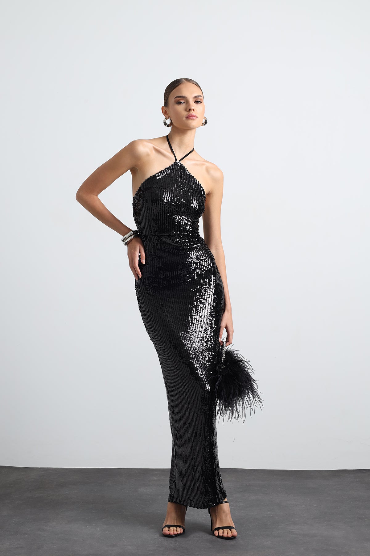Fayelle Sequined Black Maxi Dress