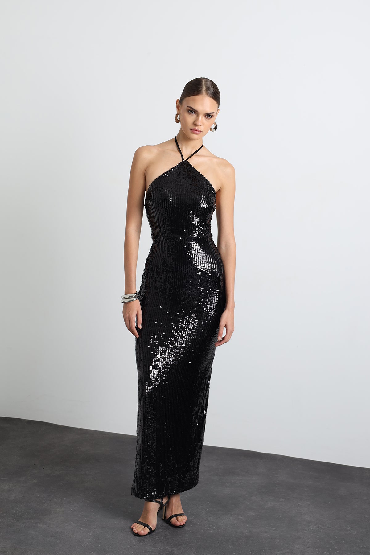 Fayelle Sequined Black Maxi Dress