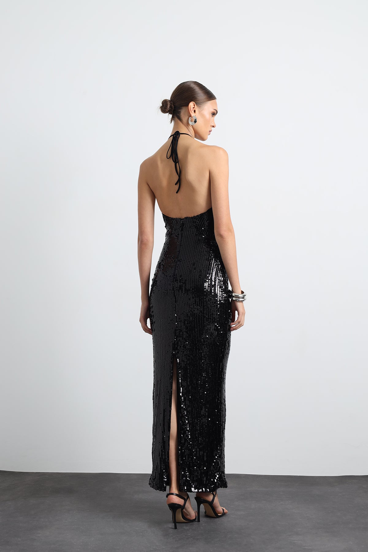 Fayelle Payetli Siyah Maxi Elbise