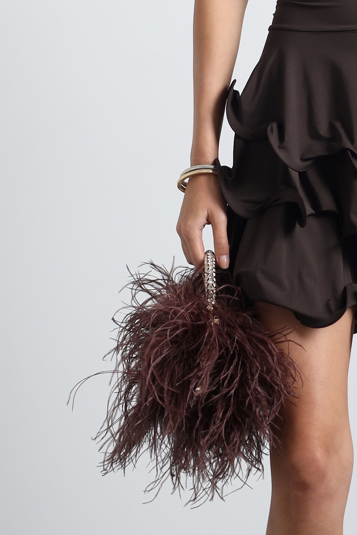 Fleur Brown Feathered Evening Clutch