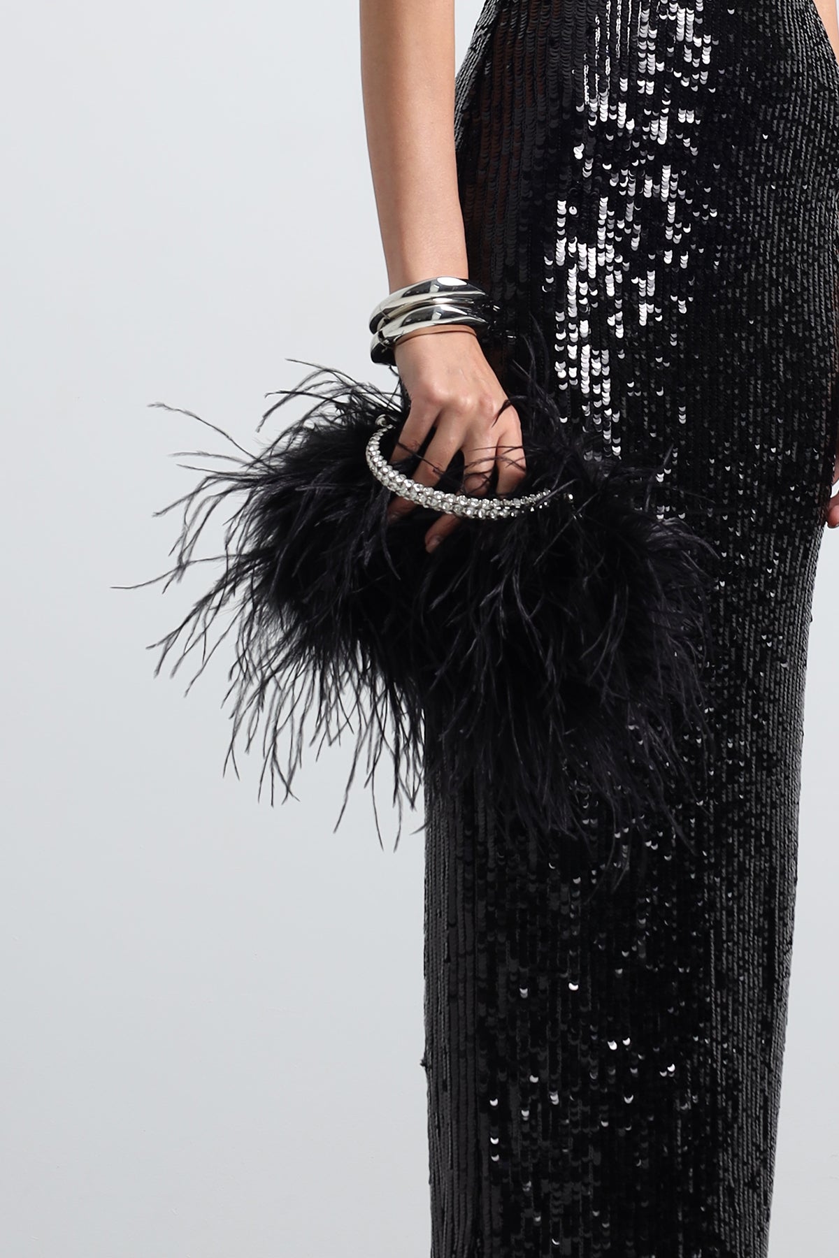 Fleur Black Feathered Evening Clutch