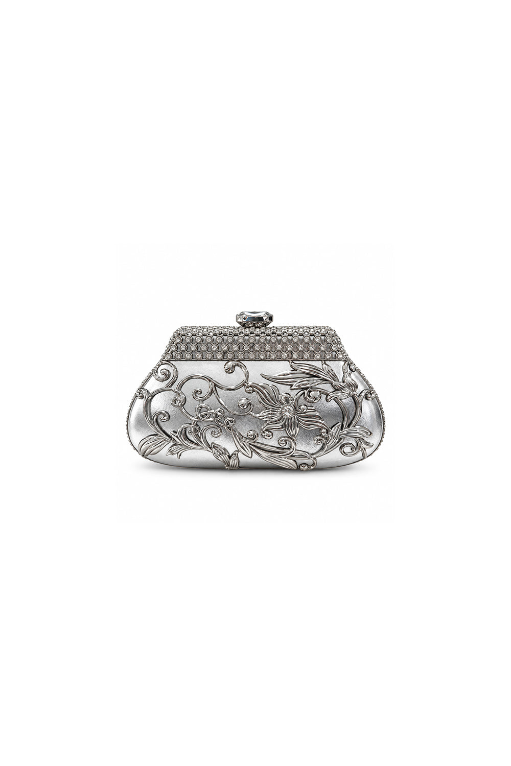 Flore Silver Floral Metal Clutch