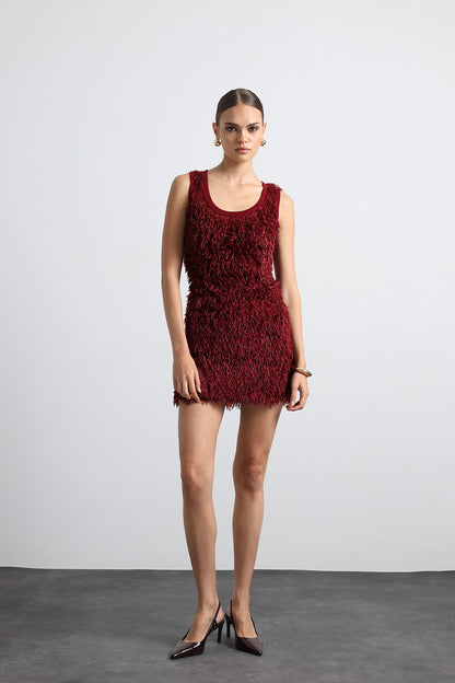 Furelle Feathered Burgundy Mini Skirt