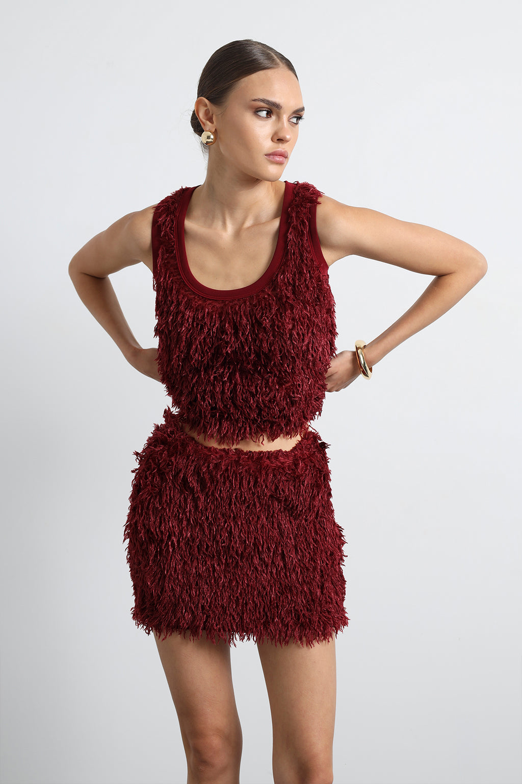 Furenne Feathered Burgundy Tank Top