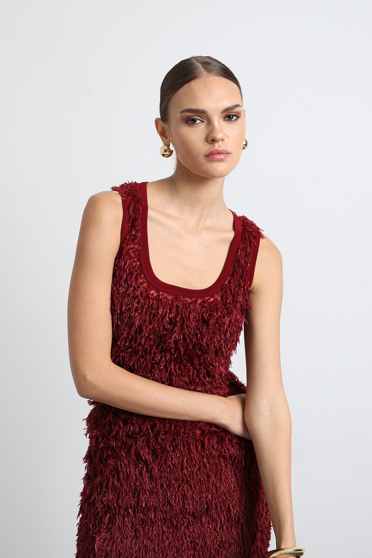 Furelle Feathered Burgundy Mini Skirt