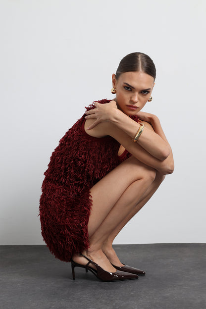 Furelle Feathered Burgundy Mini Skirt