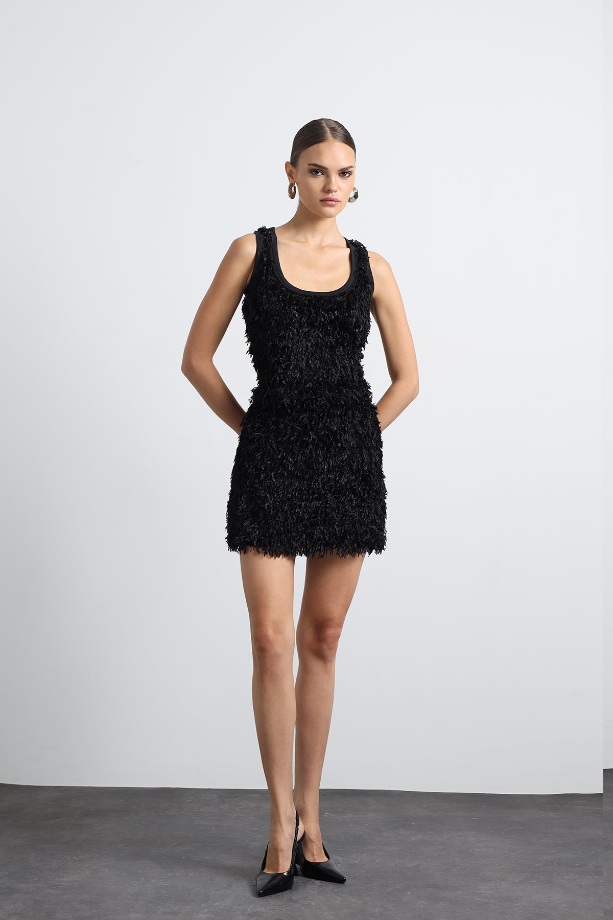 Furelle Feathered Black Mini Skirt