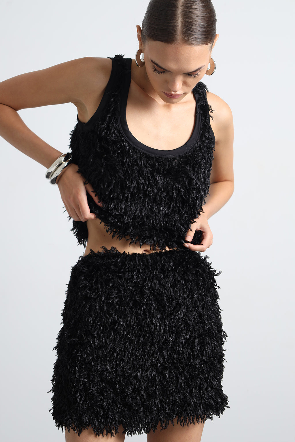 Furenne Feathered Black Tank Top