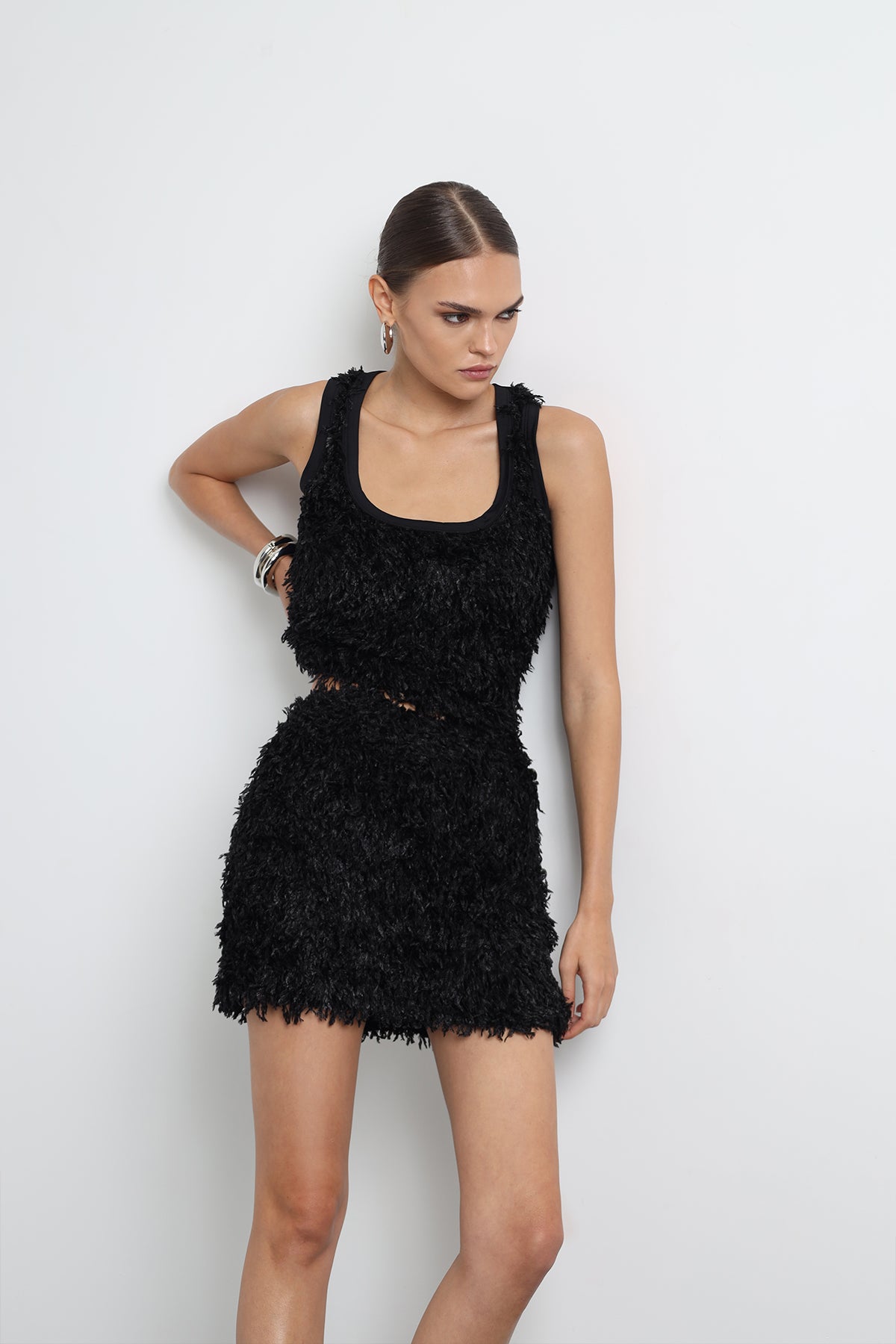 Furenne Feathered Black Tank Top