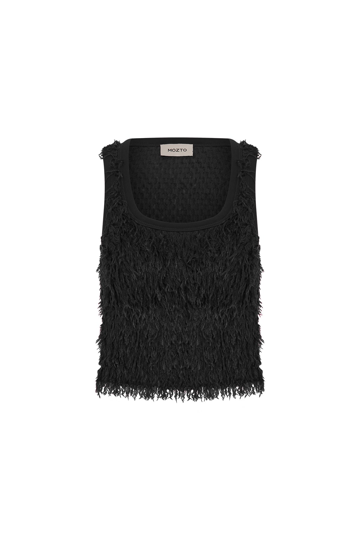 Furenne Feathered Black Tank Top