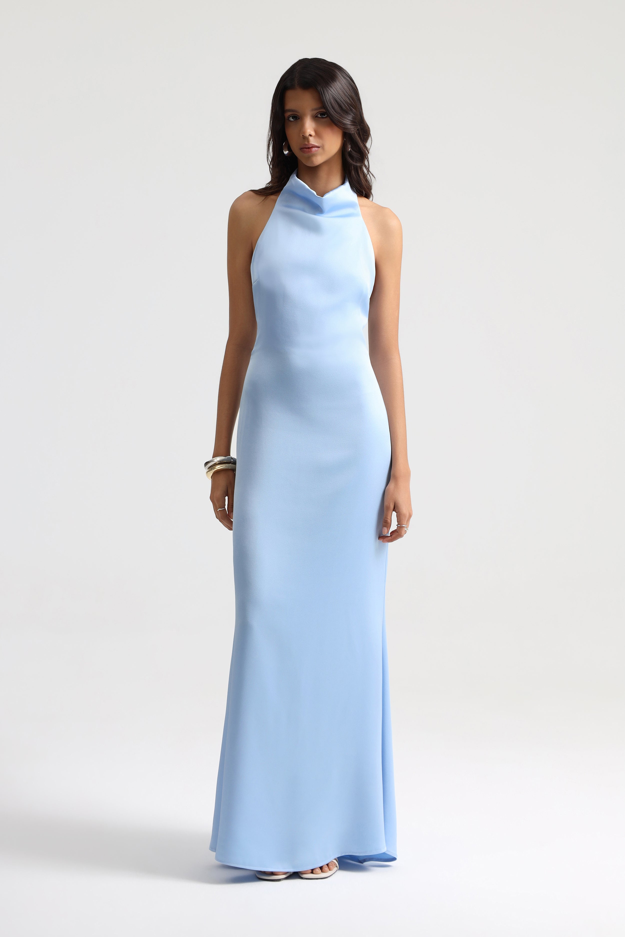 Halley Halter Neck Baby Blue Maxi Dress