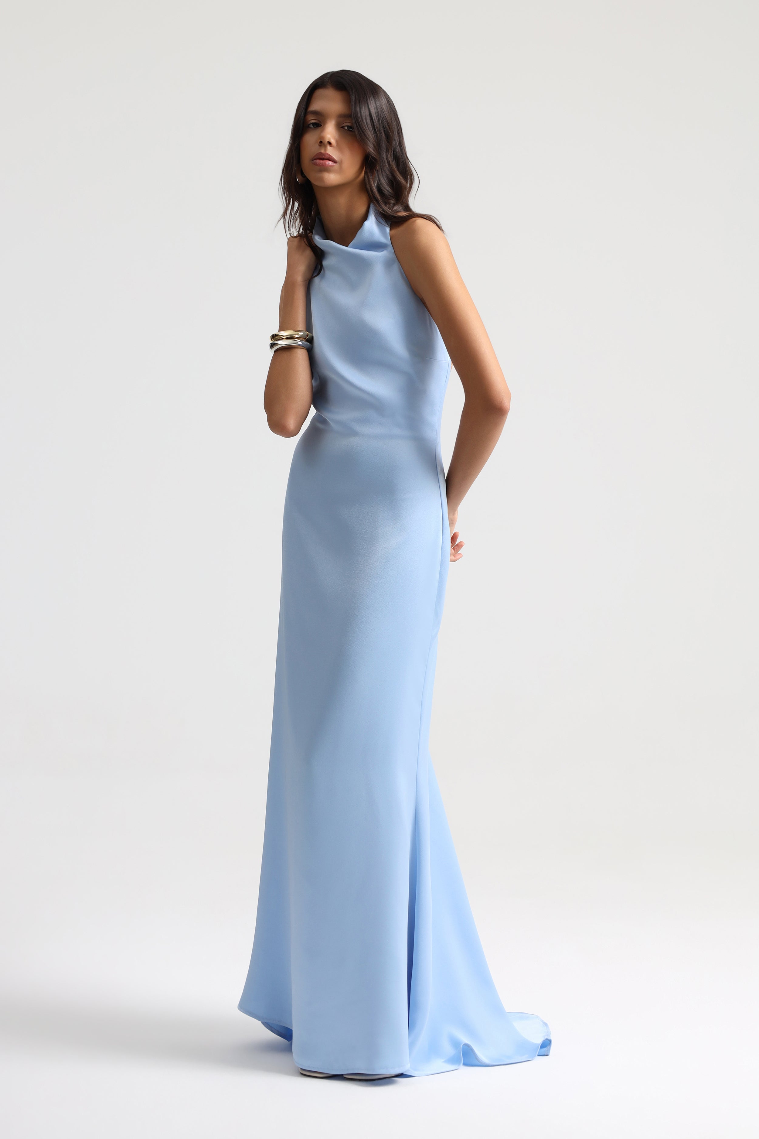Halley Halter Neck Baby Blue Maxi Dress