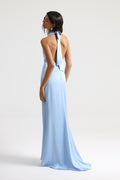 Halley Halter Yaka Baby Blue Maxi Elbise