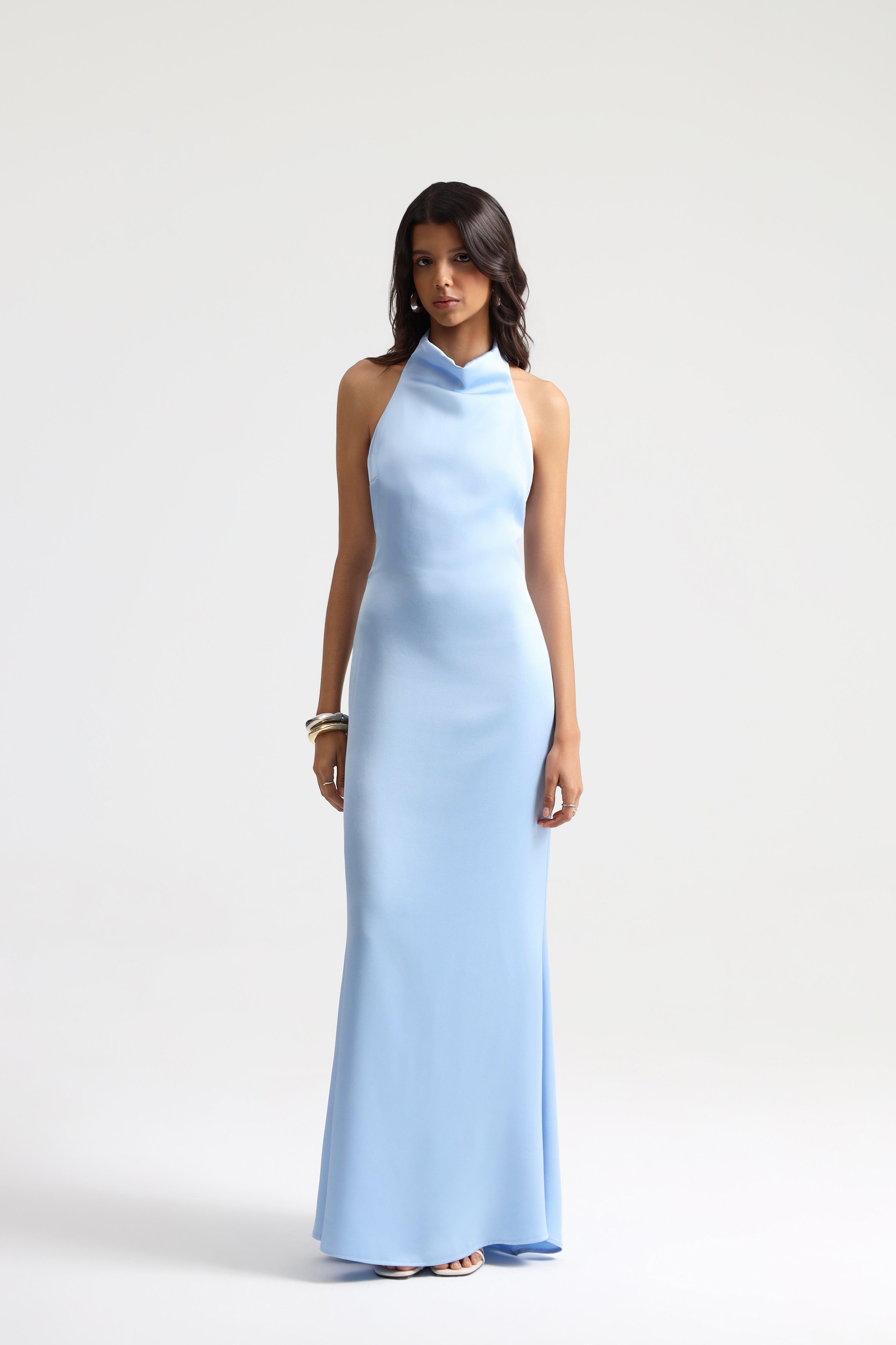 Halley Halter Neck Baby Blue Maxi Dress