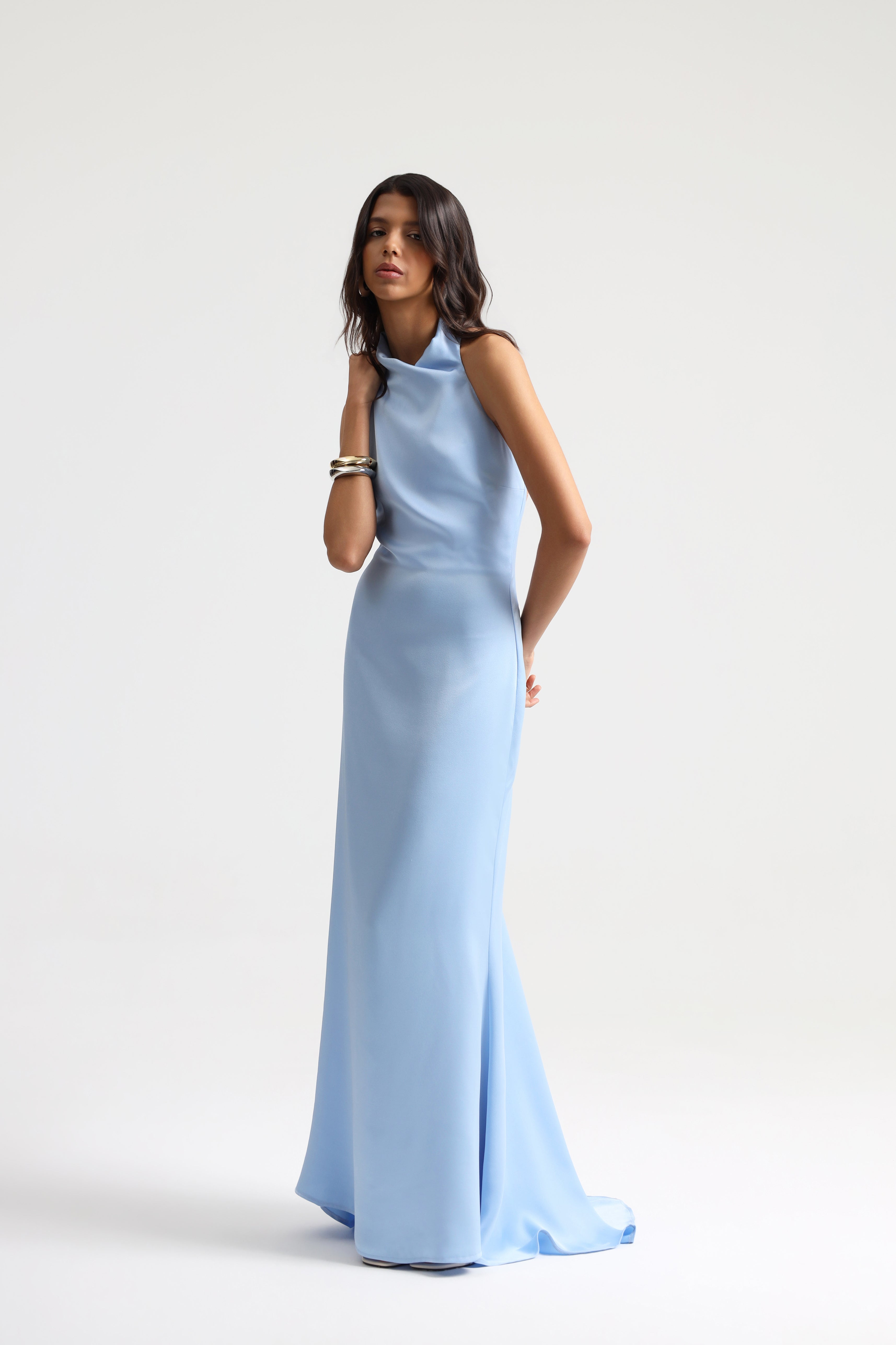Halley Halter Neck Baby Blue Maxi Dress