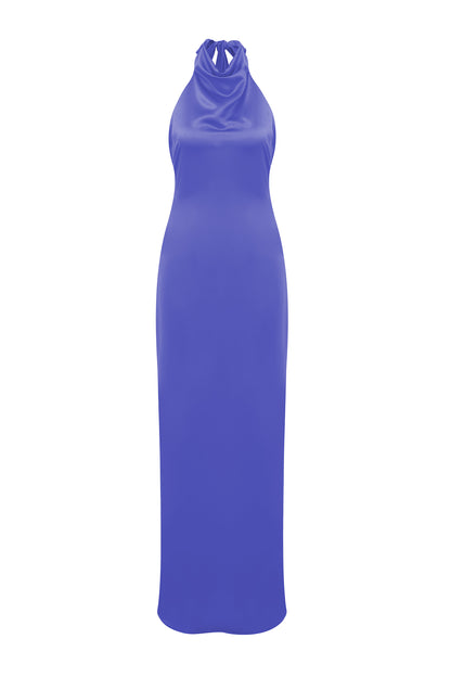 Halley Halter Yaka Uzun Saten Elbise
