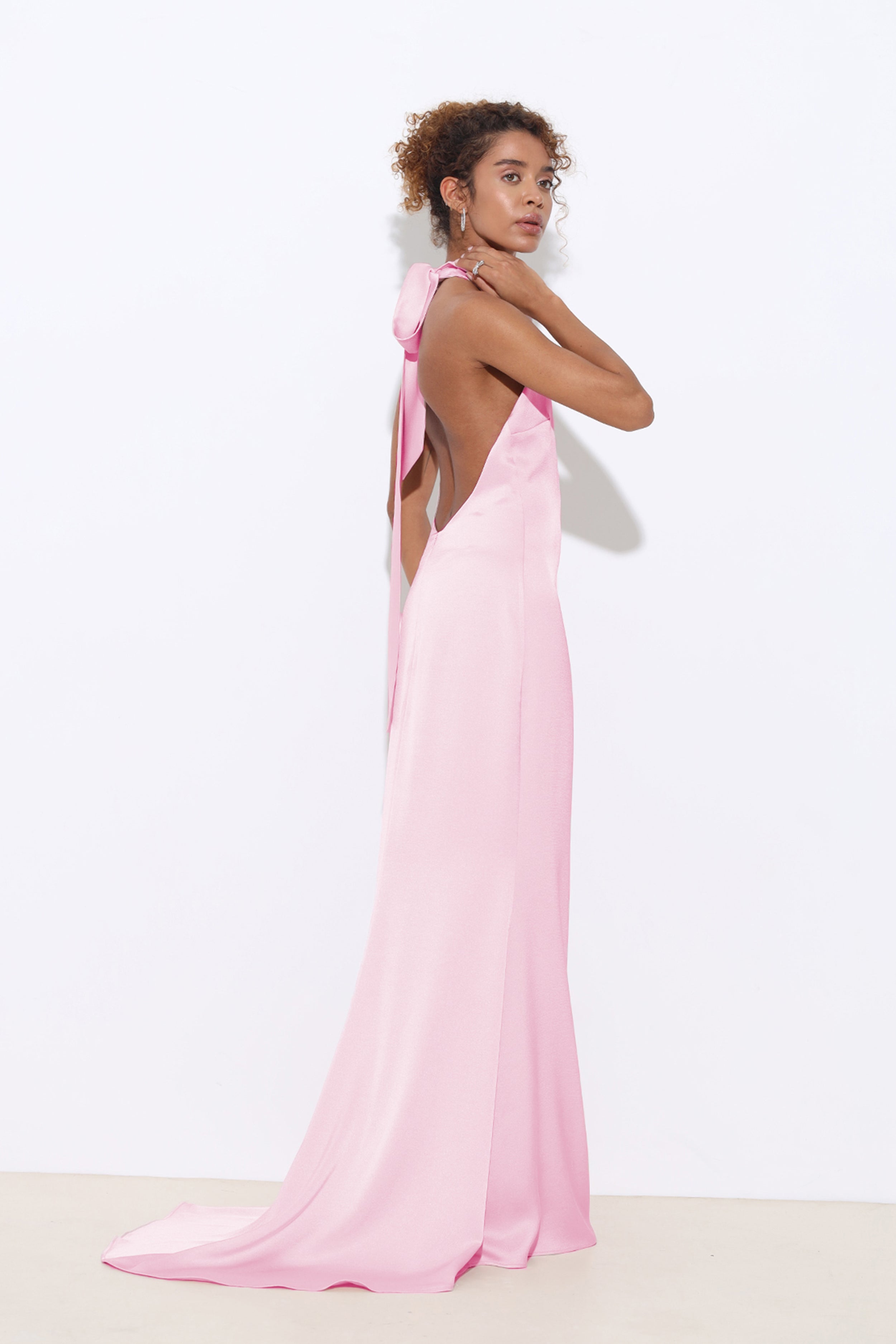Halley Halter Neck Soft Pink Maxi Dress