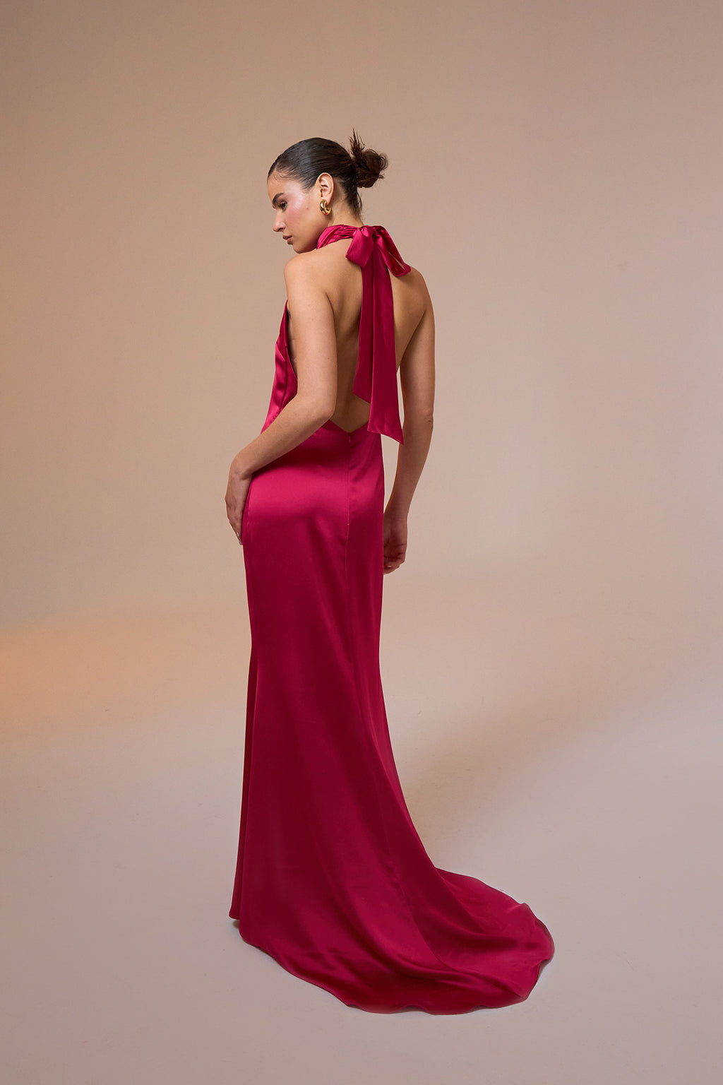 Halley Halter Neck Pink Maxi Satin Dress