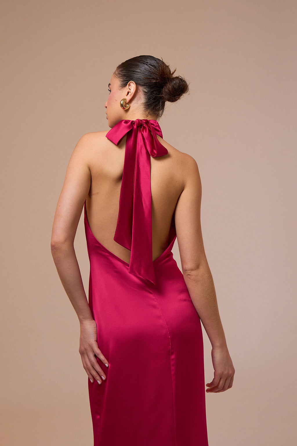 Halley Halter Neck Pink Maxi Satin Dress