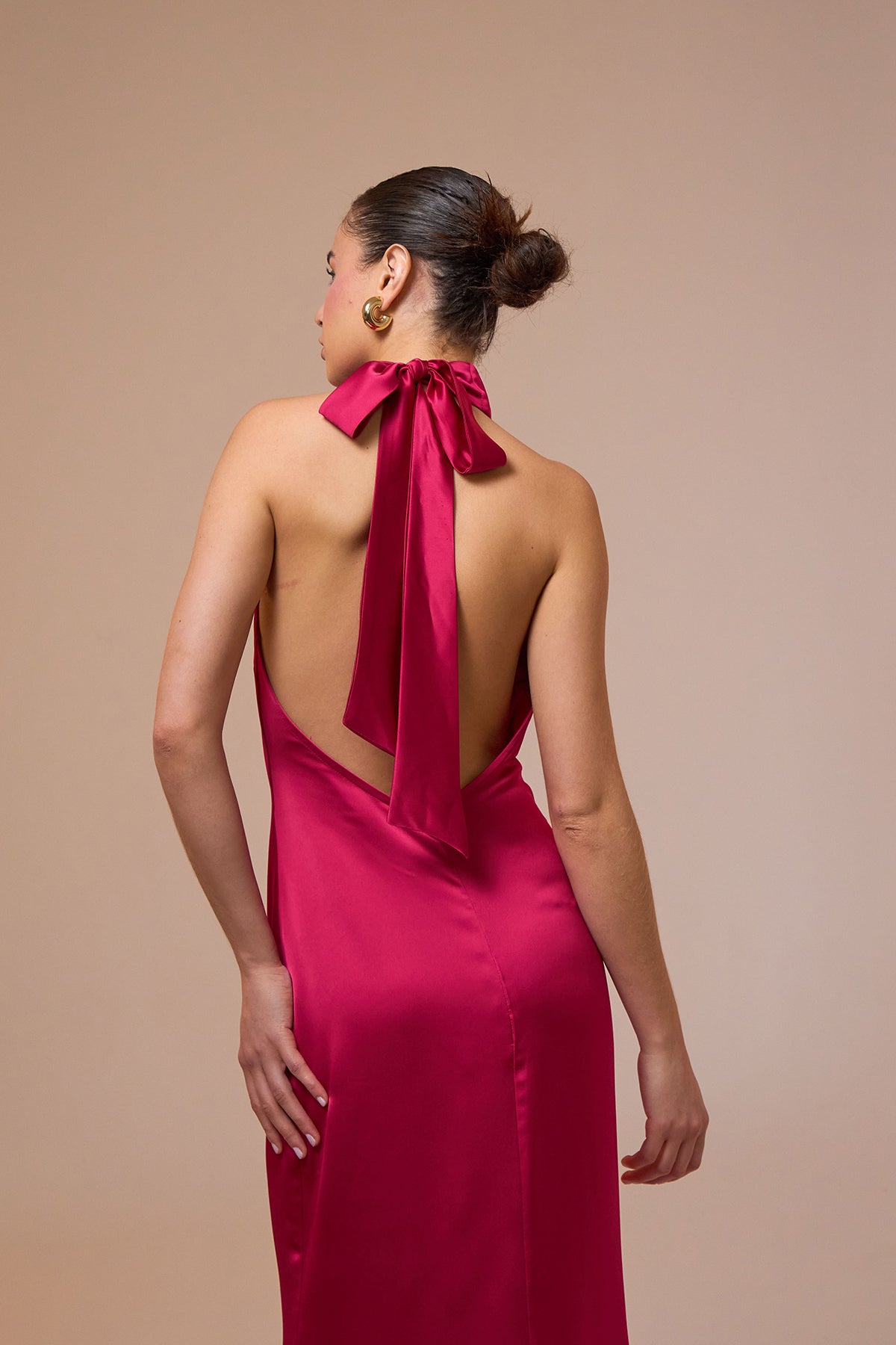 Halley Halter Neck Pink Maxi Satin Dress