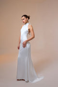 Halley Halter Neck White Maxi Satin Dress