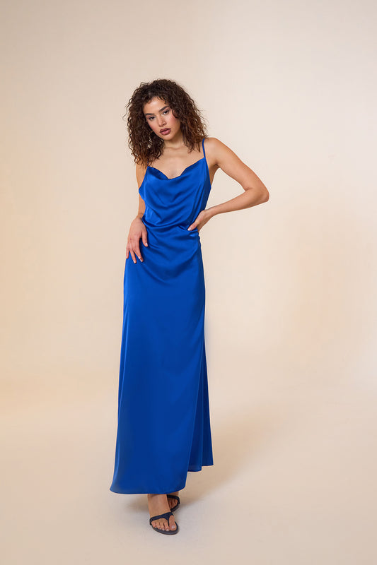 Jace Satin Blue Maxi Slip Dress