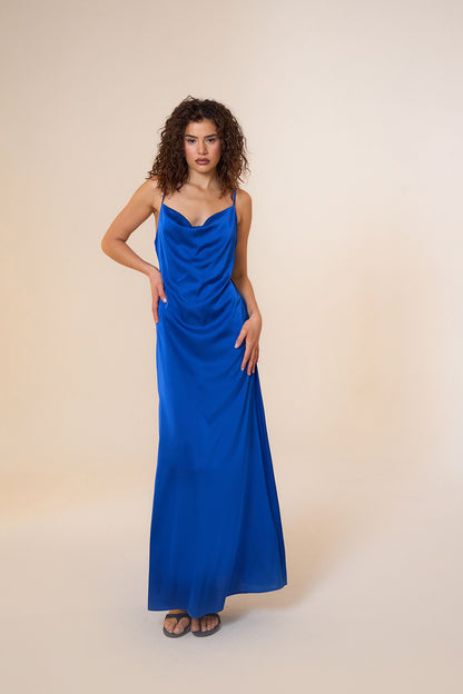 Jace Satin Blue Maxi Slip Dress