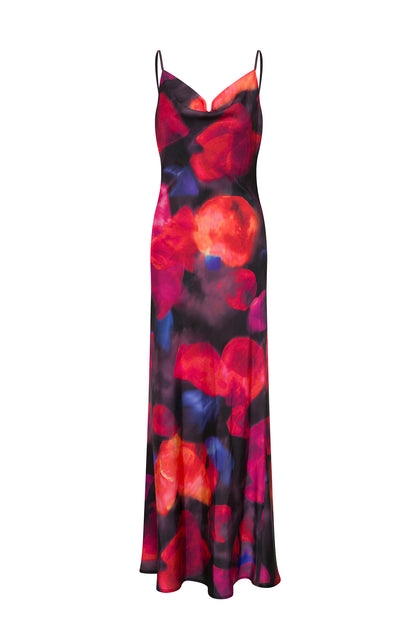 Jace Satin Multicolor Print Maxi Slip Dress