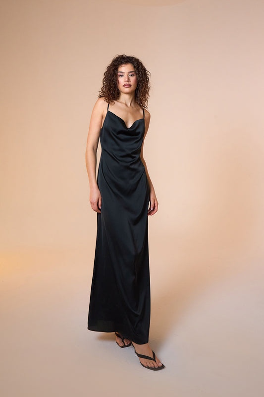 Jace Satin Black Maxi Slip Dress