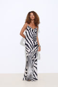 Jace Satin Zebra Print Maxi Slip Dress