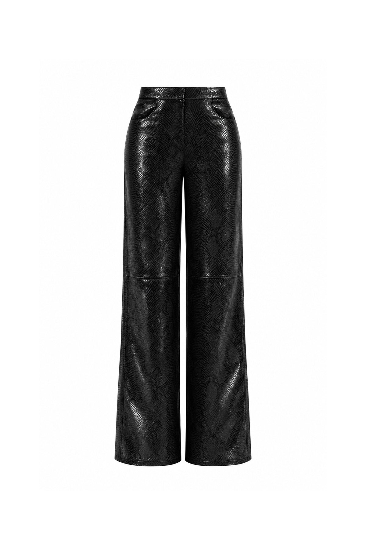 Jade Snake Print Black Faux Leather Pants