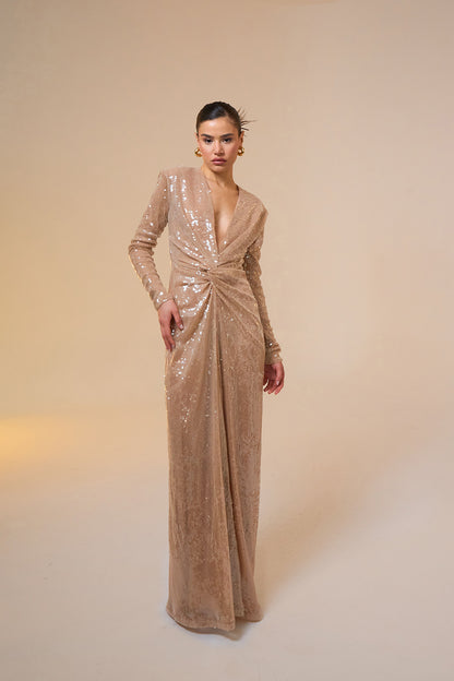 Jana Long Sleeve Maxi Sequined Dress