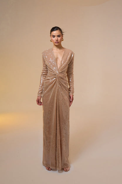 Jana Long Sleeve Maxi Sequined Dress