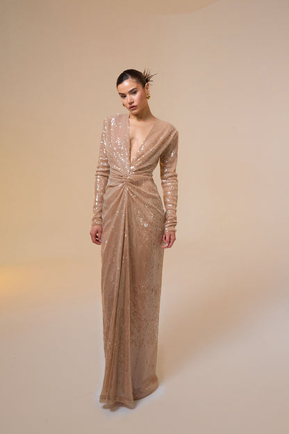 Jana Long Sleeve Maxi Sequined Dress