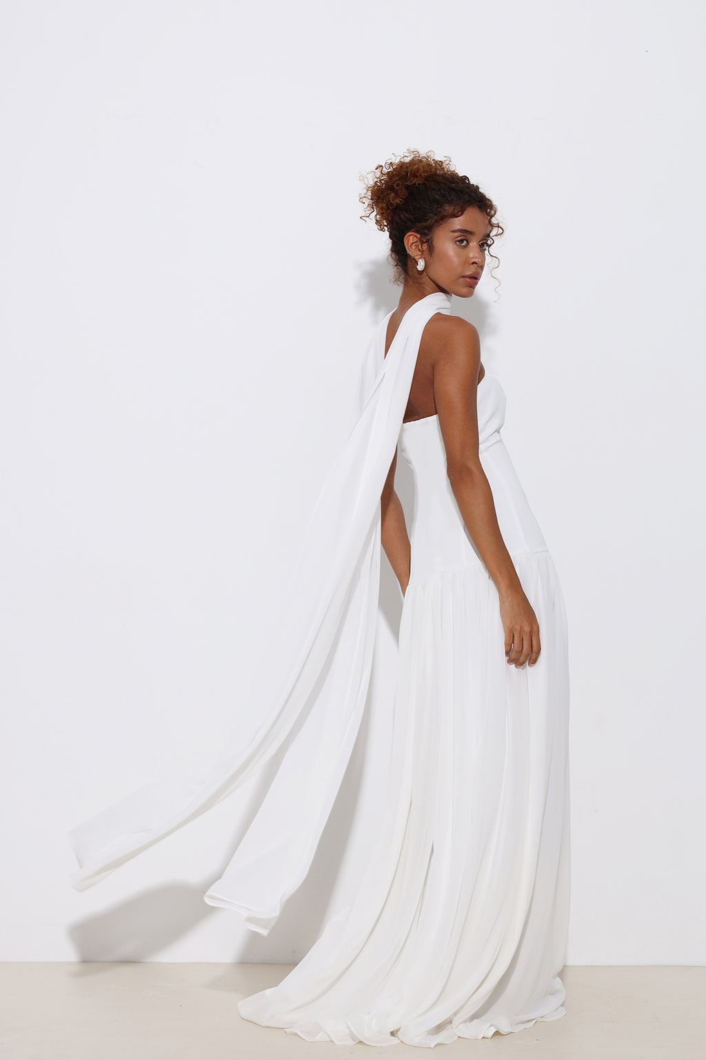 Juliette Strapless White Dress with Scarf