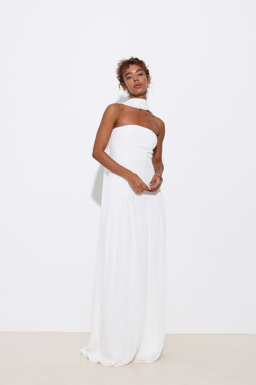Juliette Strapless White Dress with Scarf