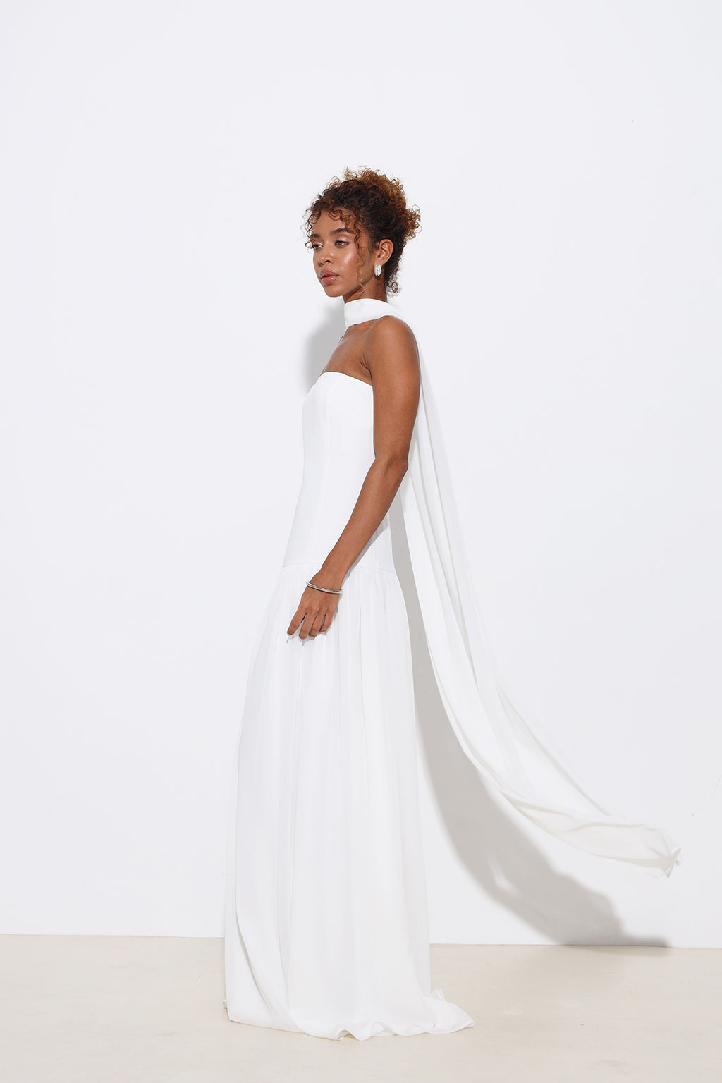 Juliette Strapless White Dress with Scarf