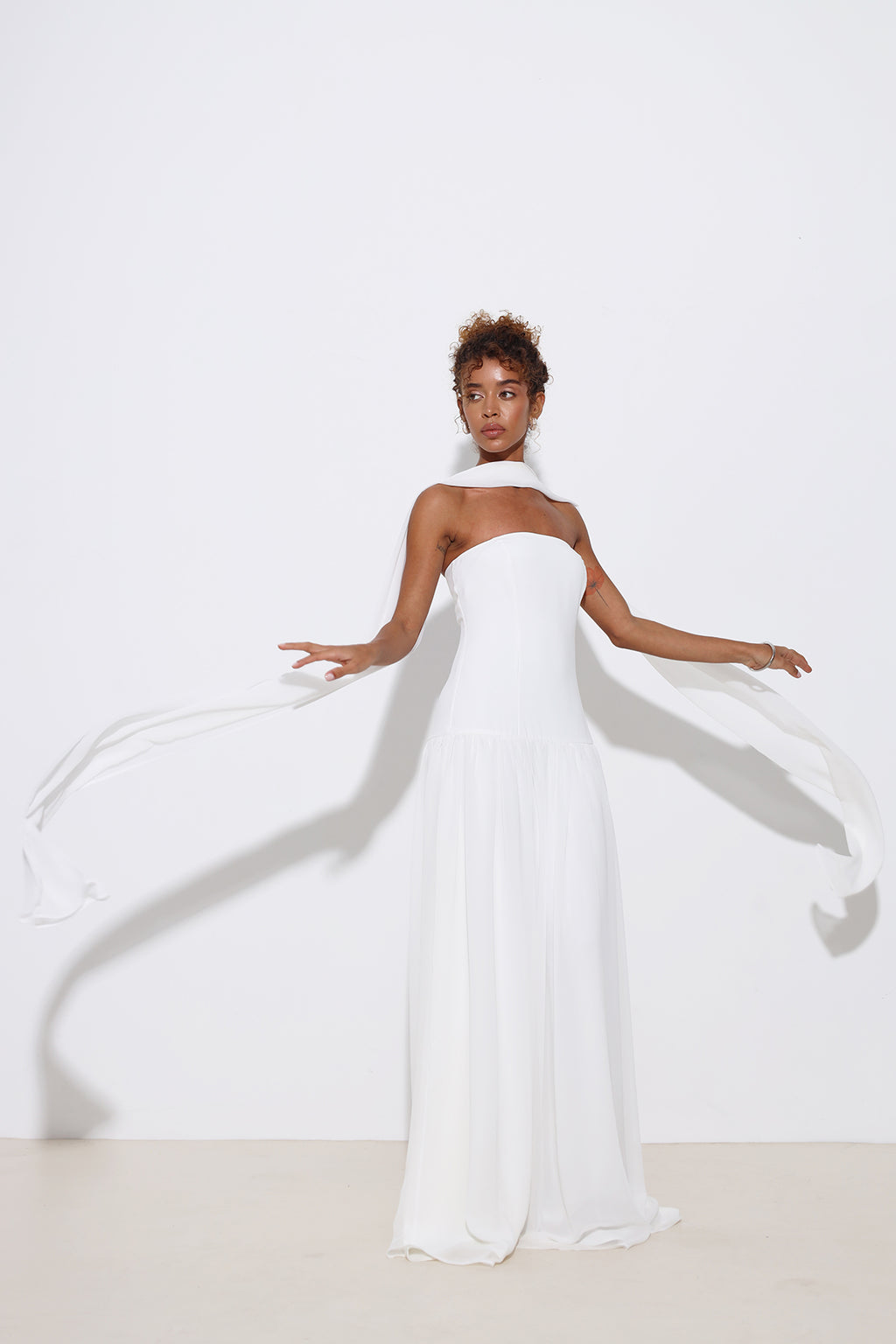 Juliette Strapless White Dress with Scarf