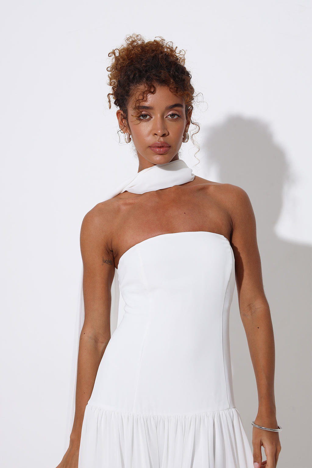 Juliette Strapless White Dress with Scarf