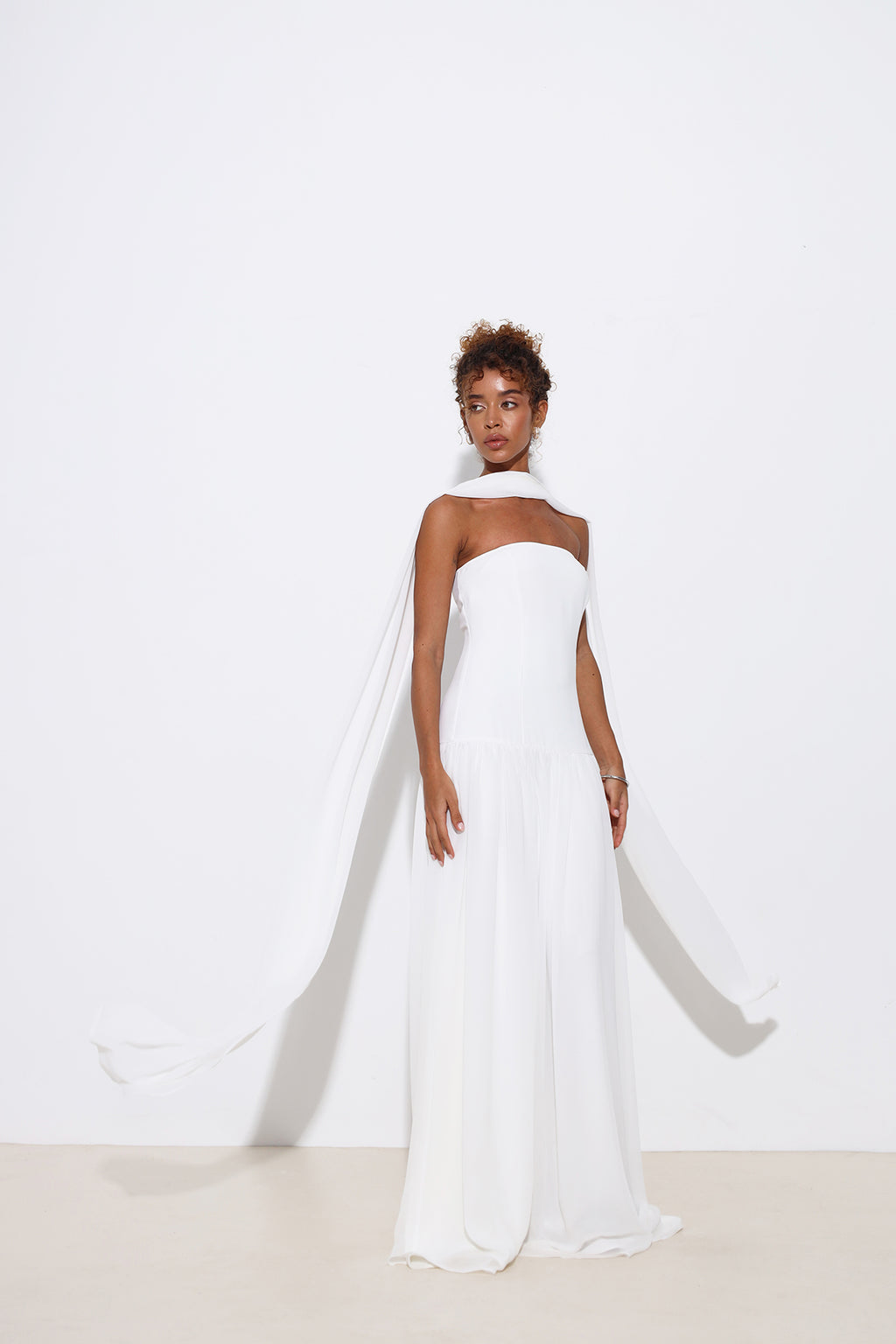 Juliette Strapless White Dress with Scarf