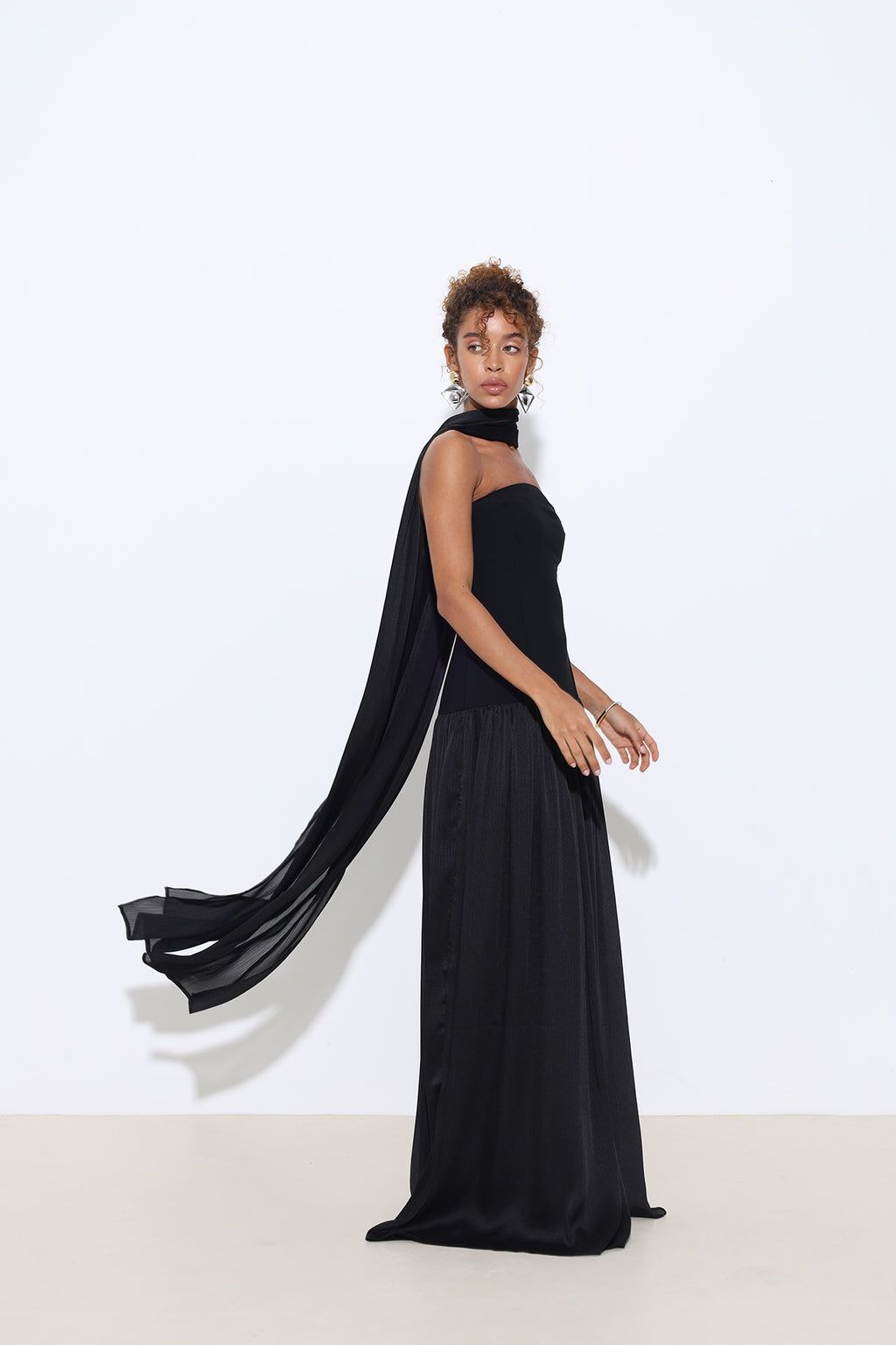 Juliette Strapless Black Dress with Scarf