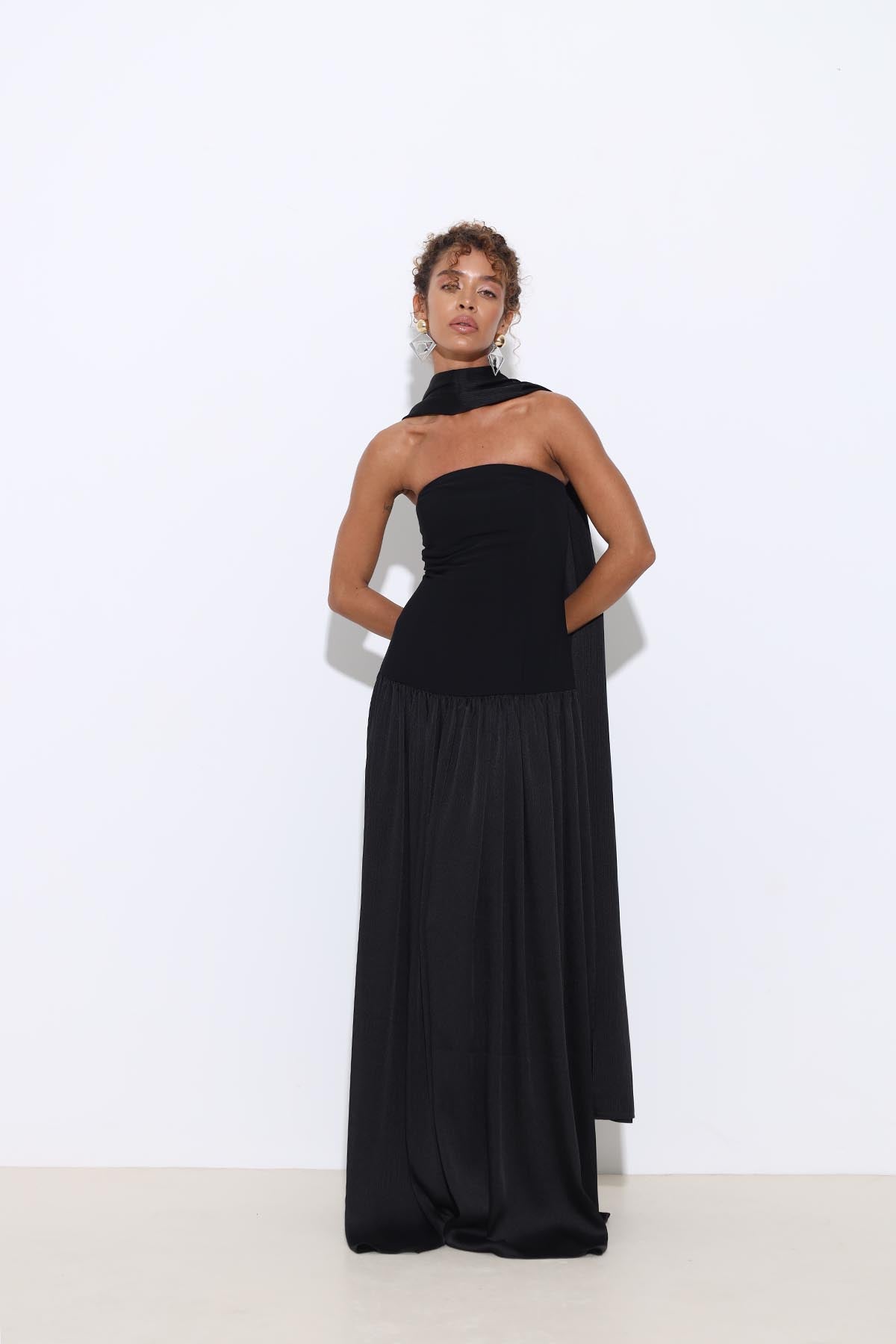 Juliette Strapless Black Dress with Scarf