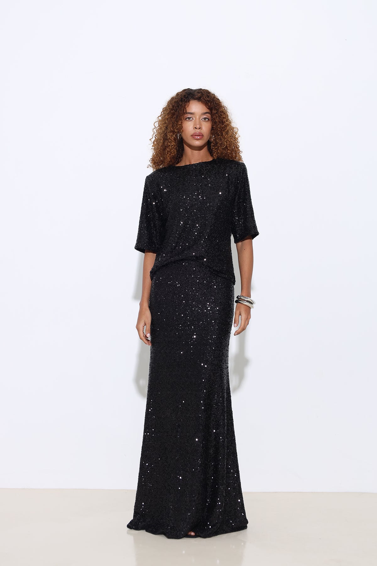 Aila Sequined Maxi Black Skirt